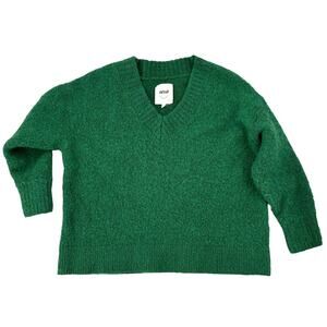 Aerie Teddy Boucle V Neck Sweater XL Cozy Stretch Oversized Green